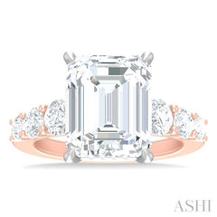 1 1/4 Ctw Emerald Shape Round Cut Diamond Semi Mount Engagement Ring in 14K Rose and White Gold