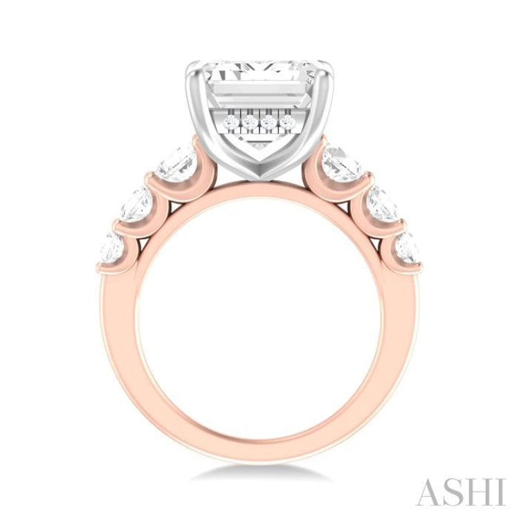 1 1/4 Ctw Emerald Shape Round Cut Diamond Semi Mount Engagement Ring in 14K Rose and White Gold