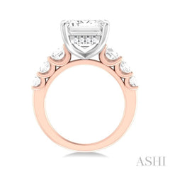 1 1/4 Ctw Emerald Shape Round Cut Diamond Semi Mount Engagement Ring in 14K Rose and White Gold
