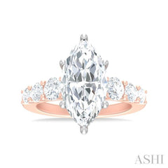 1 1/5 ctw Marquise Shape Round Cut Diamond Semi Mount Engagement Ring in 14K Rose and White Gold