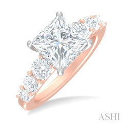 1 1/5 ctw Princess Shape Round Cut Diamond Semi Mount Engagement Ring in 14K Rose and White Gold