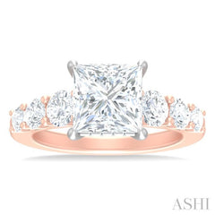 1 1/5 ctw Princess Shape Round Cut Diamond Semi Mount Engagement Ring in 14K Rose and White Gold