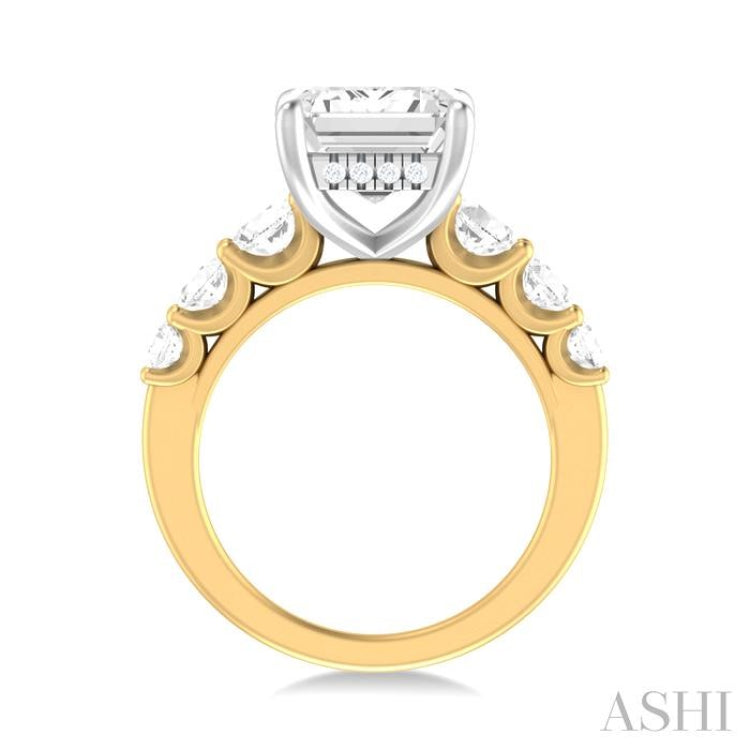 1 1/4 Ctw Emerald Shape Round Cut Diamond Semi Mount Engagement Ring in 14K Yellow and White Gold