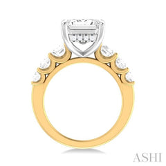 1 1/4 Ctw Emerald Shape Round Cut Diamond Semi Mount Engagement Ring in 14K Yellow and White Gold
