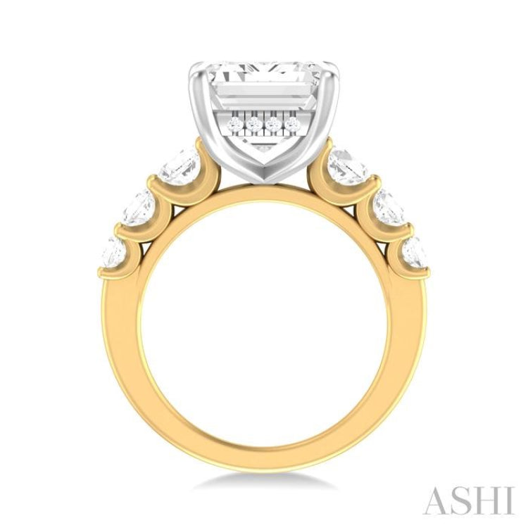 1 1/4 Ctw Emerald Shape Round Cut Diamond Semi Mount Engagement Ring in 14K Yellow and White Gold