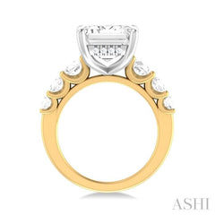 1 1/4 Ctw Emerald Shape Round Cut Diamond Semi Mount Engagement Ring in 14K Yellow and White Gold