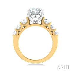 1 1/4 ctw Oval Shape Round Cut Diamond Semi Mount Engagement Ring in 14K Yellow and White Gold