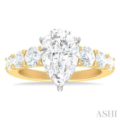 1 1/5 ctw Pear Shape Round Cut Diamond Semi Mount Engagement Ring in 14K Yellow and White Gold