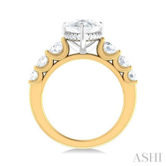 1 1/5 ctw Pear Shape Round Cut Diamond Semi Mount Engagement Ring in 14K Yellow and White Gold