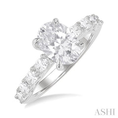 7/8 ctw Oval Shape Oval and Round Cut Diamond Semi Mount Engagement Ring in 14K White Gold
