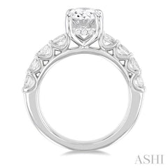 7/8 ctw Oval Shape Oval and Round Cut Diamond Semi Mount Engagement Ring in 14K White Gold