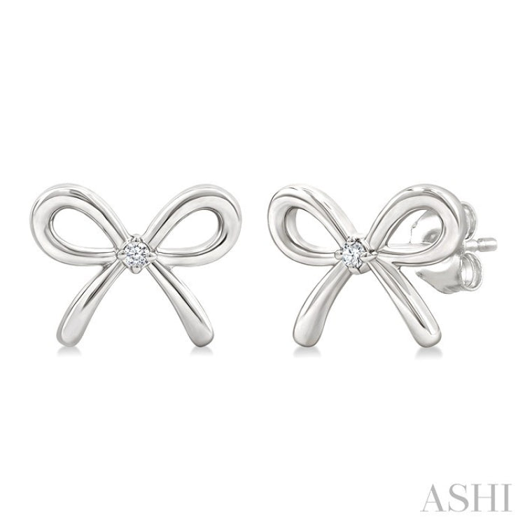 1/50 Ctw Bow Round Cut Diamond Fashion Earrings in Sterling Silver
