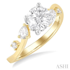 1/4 Ctw Bypass Circular Shape Pear and Round Cut Diamond Semi Mount Engagement Ring in 14K Yellow and White Gold
