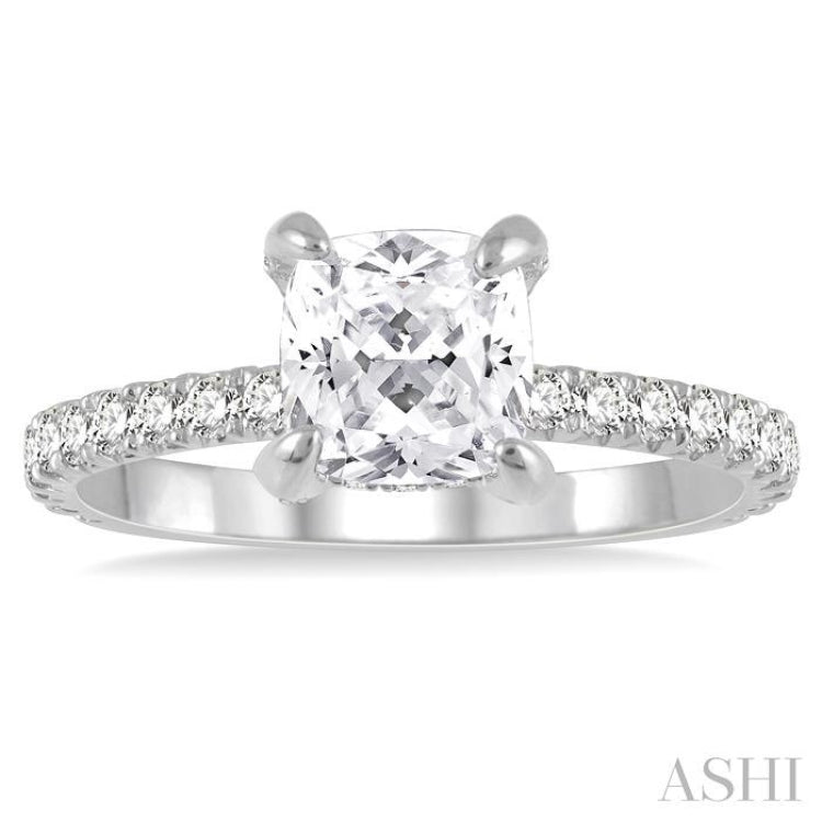 1/2 ctw Round Cut Diamond Cushion Shape Semi-Mount Engagement Ring in 14K White Gold