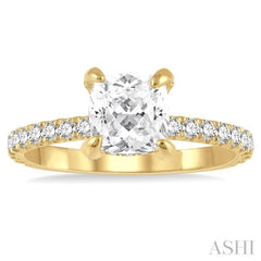 1/2 ctw Cushion Shape Round Cut Diamond Semi-Mount Engagement Ring in 14K Yellow Gold
