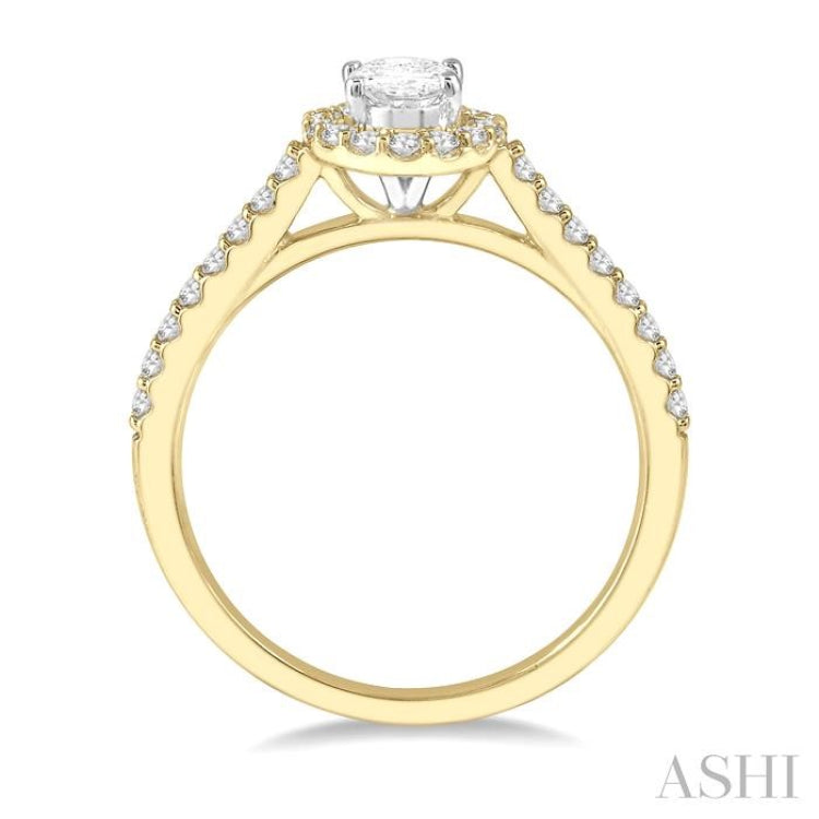 1/6 ctw Oval Shape Semi-Mount Diamond Engagement Ring in 14K Yellow and White Gold