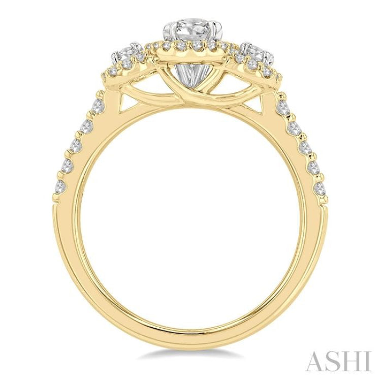 5/8 ctw Oval Shape Past, Present & Future Round Cut Diamond Semi Mount Engagement Ring in 14K Yellow and White Gold