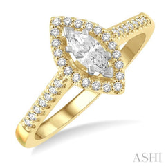 1/5 Ctw Marquise Shape Round Cut Diamond Semi Mount Engagement Ring in 14K Yellow and White Gold