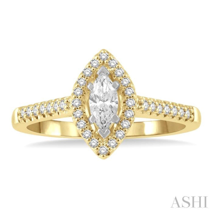 1/5 Ctw Marquise Shape Round Cut Diamond Semi Mount Engagement Ring in 14K Yellow and White Gold