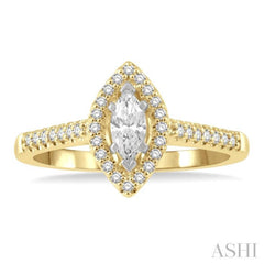 1/5 Ctw Marquise Shape Round Cut Diamond Semi Mount Engagement Ring in 14K Yellow and White Gold