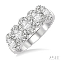 1 ctw Oval Shape 5 Stone Oval & Round Cut Diamond Halo Wedding Band in 14K White Gold