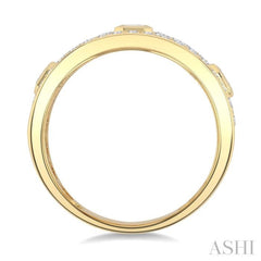 1 1/2 Ctw 3-Stone Emerald and Round Cut Diamond Fashion Wide Band in 14K Yellow Gold