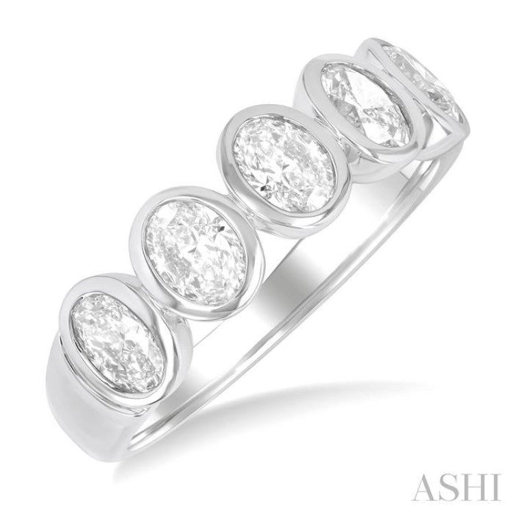 1 1/2 Ctw 5-Stone Bezel Set Oval Cut Diamond Fashion Band in 14K White Gold