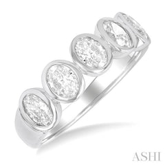 1 1/2 Ctw 5-Stone Bezel Set Oval Cut Diamond Fashion Band in 14K White Gold