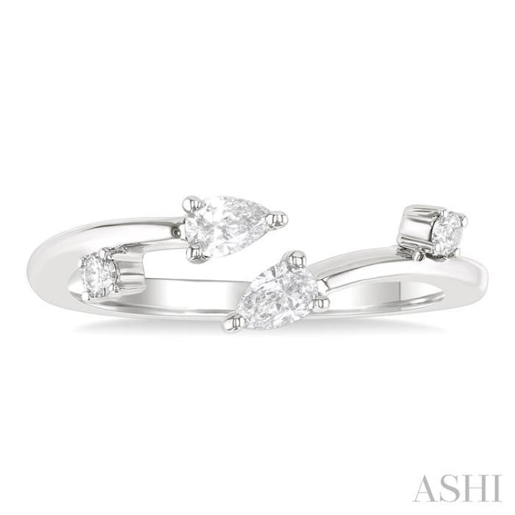1/4 Ctw Open Bypass Pear and Round Cut Diamond Fashion Ring in 14K White Gold