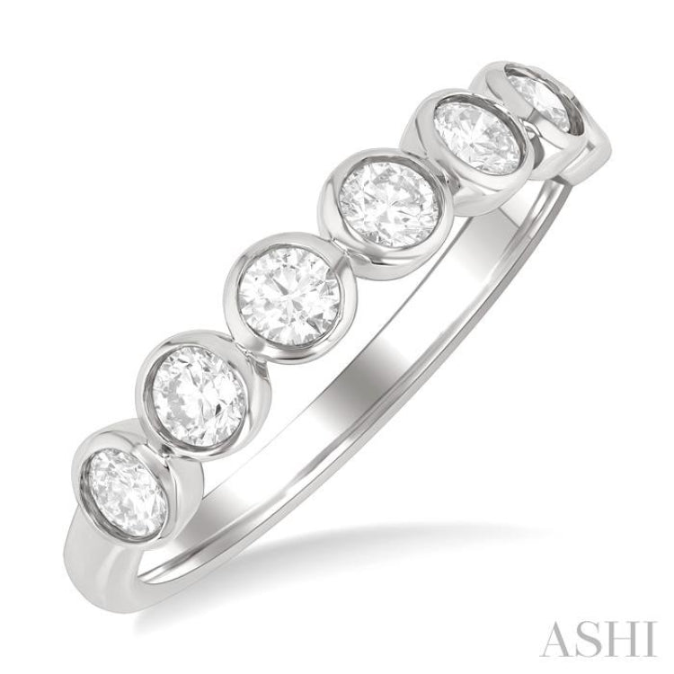 3/4 Ctw Bezel Set Round Cut Diamond Band in 14K White Gold