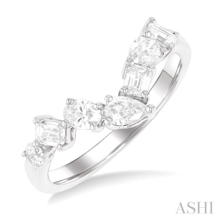 3/4 Ctw Mixed Cut Diamond Chevron Fashion Band in 14K White Gold