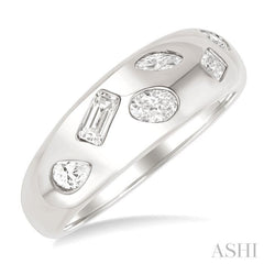 1/2 Ctw Mixed Shape Diamond Mosaic Wide Fashion Band in 14k White Gold