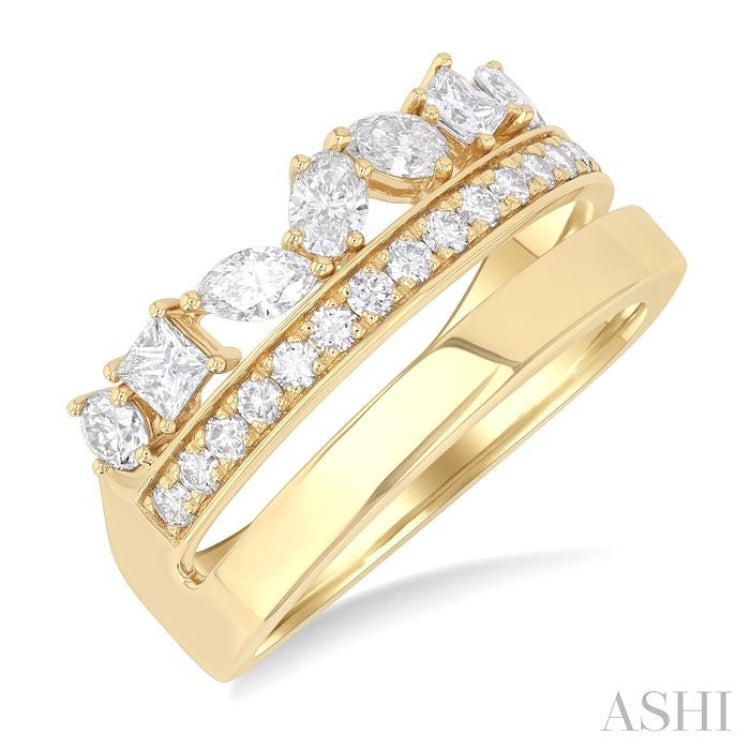 1 1/6 Ctw Split Top Mixed Diamond Cut Bold Gold Fashion Wide Band in 14K Yellow Gold