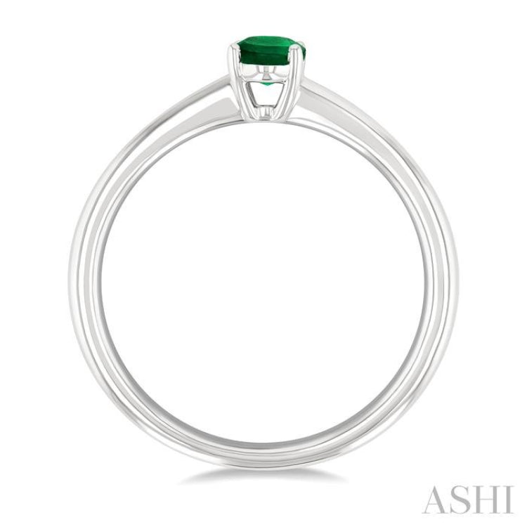 6x4 MM Oval Shape Emerald Precious Solitaire Ring in 14K White Gold