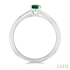 6x4 MM Oval Shape Emerald Precious Solitaire Ring in 14K White Gold