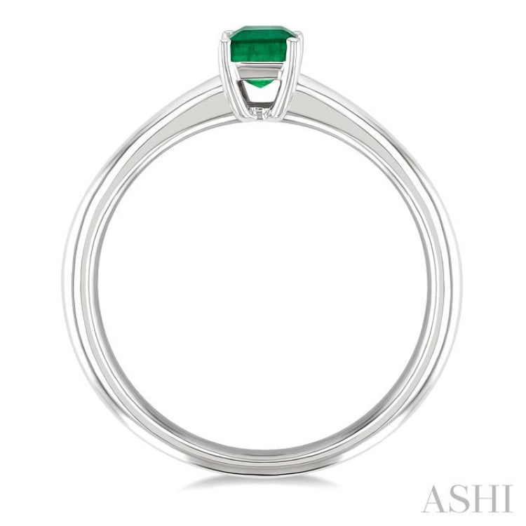 6x4 MM Octagon Shape Emerald Precious Solitaire Ring in 14K White Gold