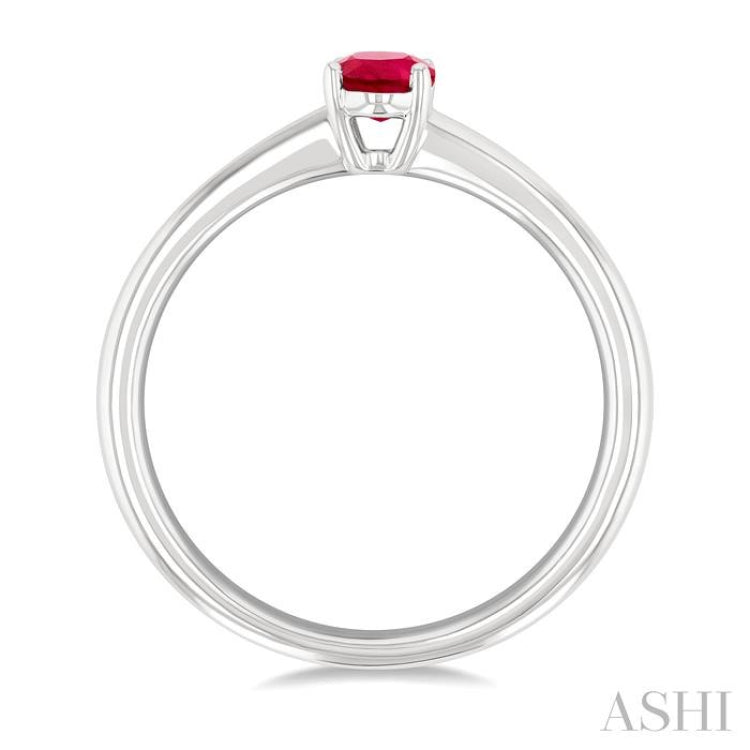 6x4 MM Oval Shape Ruby Precious Solitaire Ring in 14K White Gold