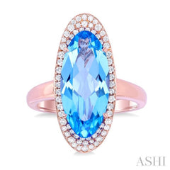 18x8 MM Oval Cut Blue Topaz and 1/3 Ctw Round Cut Diamond Halo Semi-Precious Ring in 14K Rose Gold