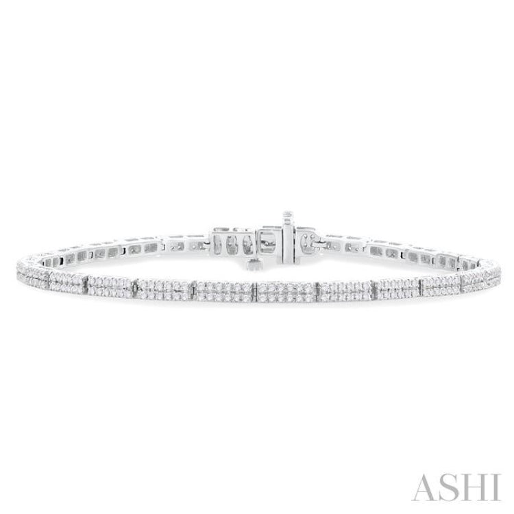 1 Ctw Double Row Round Cut Diamond Bar Link Tennis Bracelet in 10K White Gold