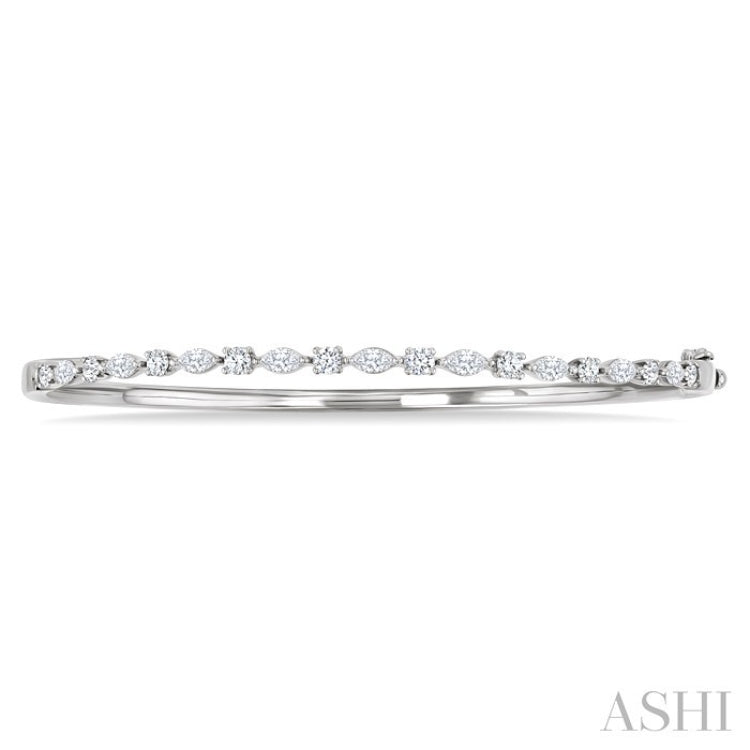 1 Ctw Marquise and Round Cut Diamond Fashion Bangle in 14K White Gold