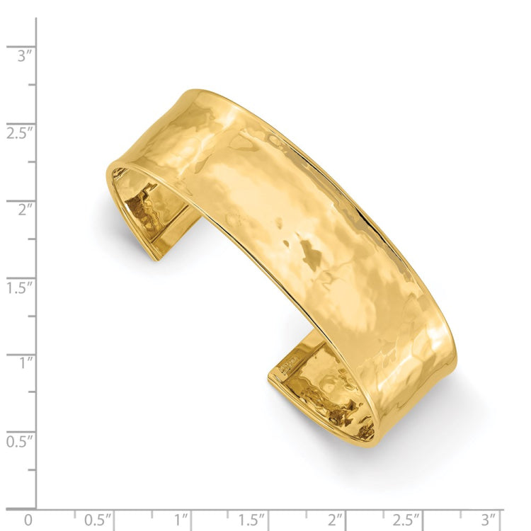 14k 19mm Hammered Polished Cuff Bangle Bracelet