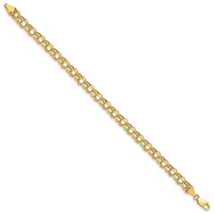 14k 6mm Hollow Diamond-cut Double Link 7 inch Charm Bracelet
