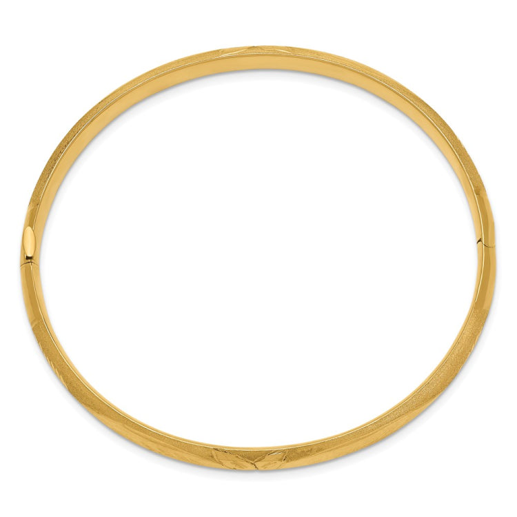 14k 4/16 Florentine Engraved 6.00mm Hinged Round Bangle Bracelet