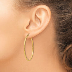 14k 2x45mm Diamond-cut Round Tube Hoop Earrings
