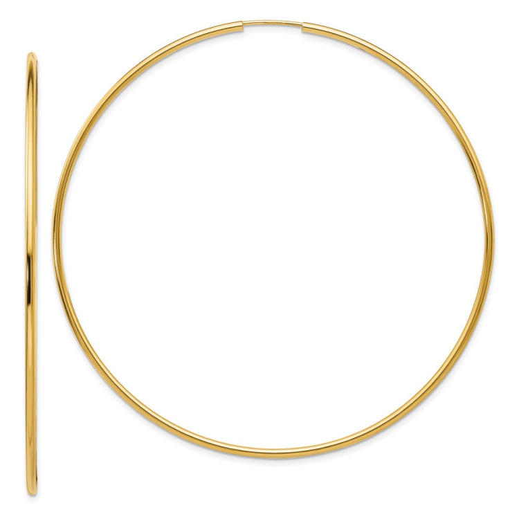 14K 1.2x74mm Polished Endless Tube Hoop Earrings