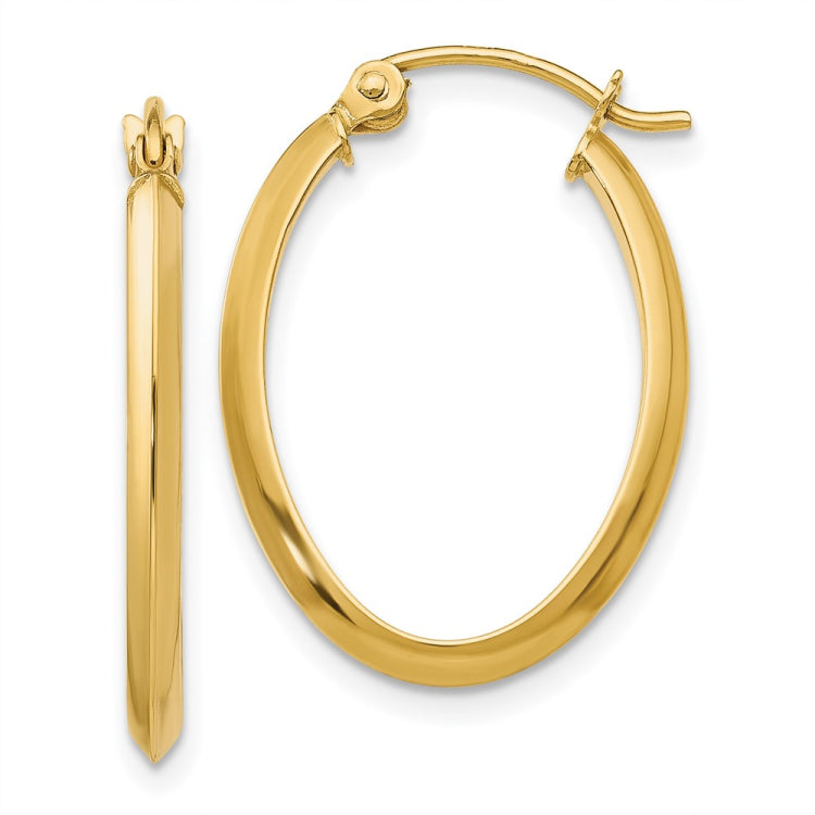 14k 2x22mm Polished Oval Tube Hoop Earrings
