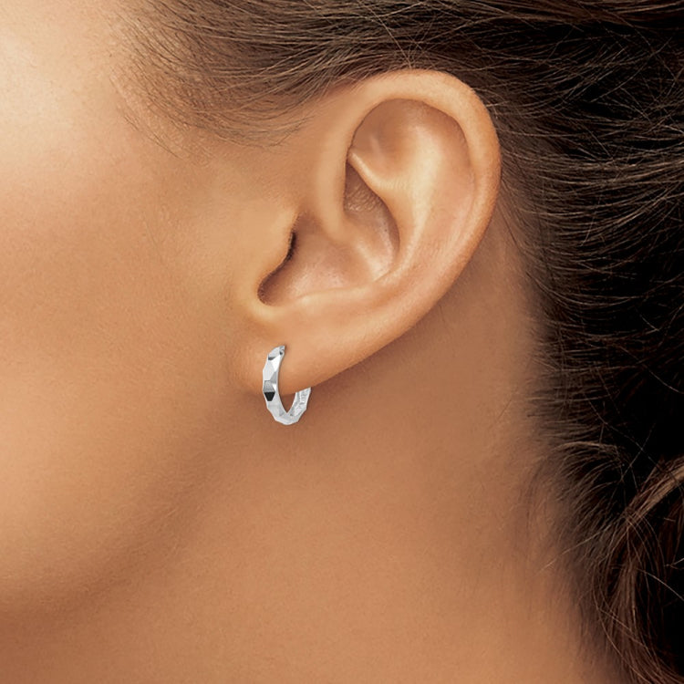 14k White Gold Diamond-cut Hoop Earrings