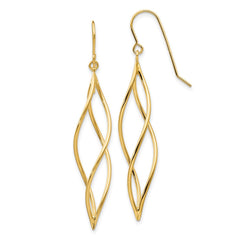 14k Polished Long Twisted Swirl Drop French Hook Earrings