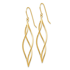 14k Polished Long Twisted Swirl Drop French Hook Earrings