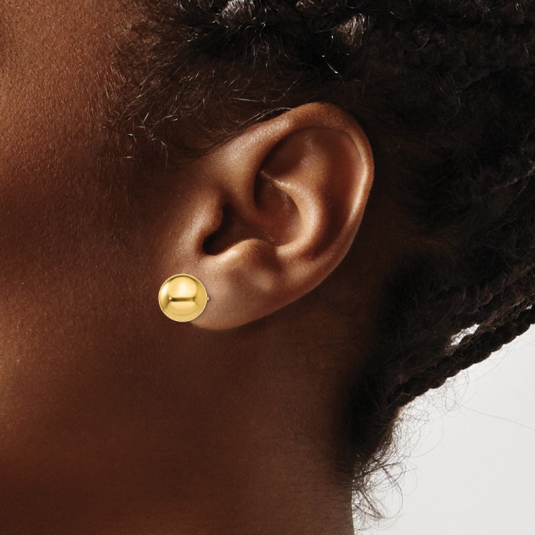 14k 10mm Polished Puffed Ball Post Earrings